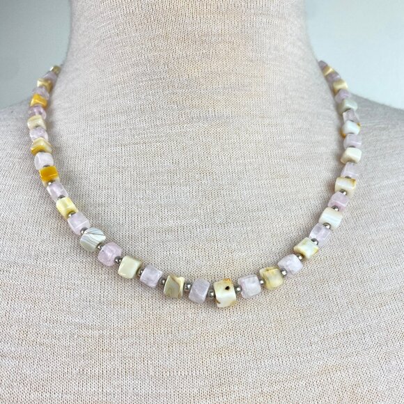 Vintage Mixed Square Stone Bead Necklace Hook Closure 21" - Picture 1 of 8